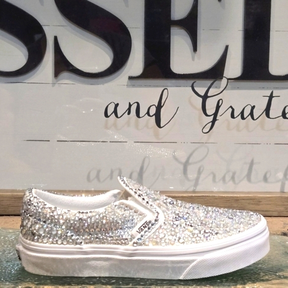 Vans Classic White W/Jewels Added Slip On Youth Sz 13 - Picture 1 of 8